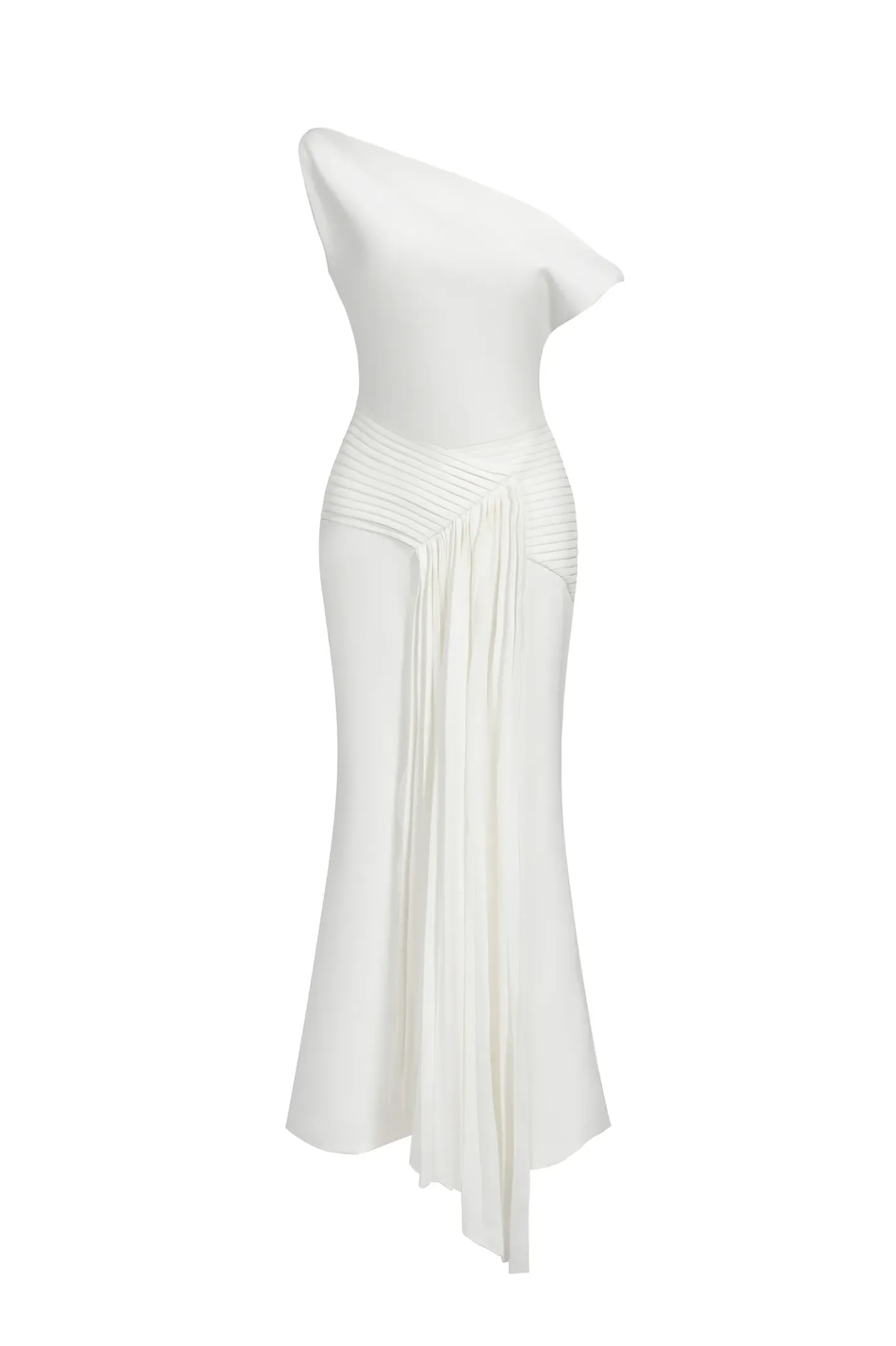 Kassidy Oblique Shoulder Sleeveless Folds Midi Dress