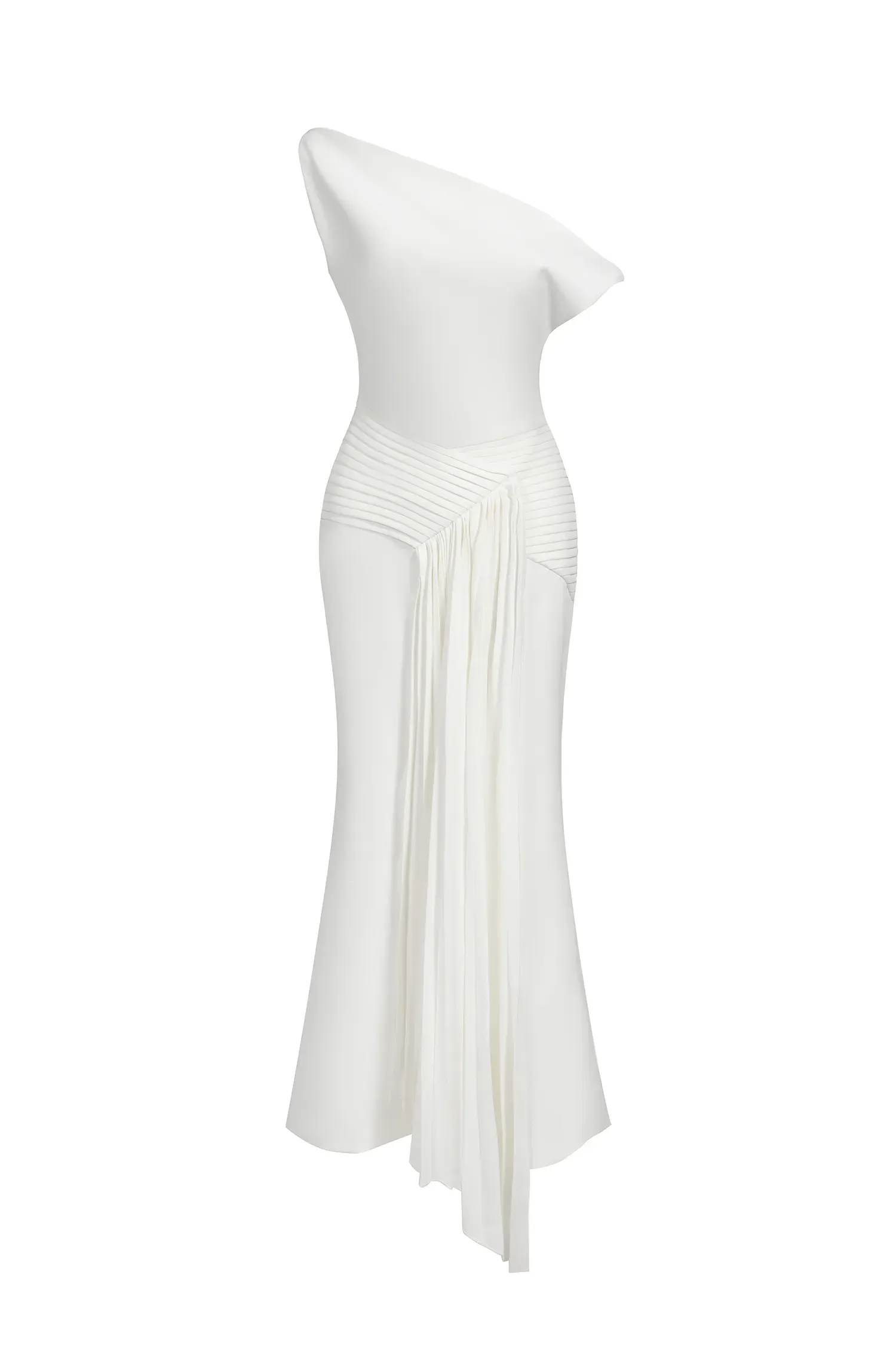 Kassidy Oblique Shoulder Sleeveless Folds Midi Dress