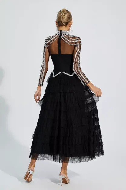 Jaelyn Black Beading Maxi Evening Dress