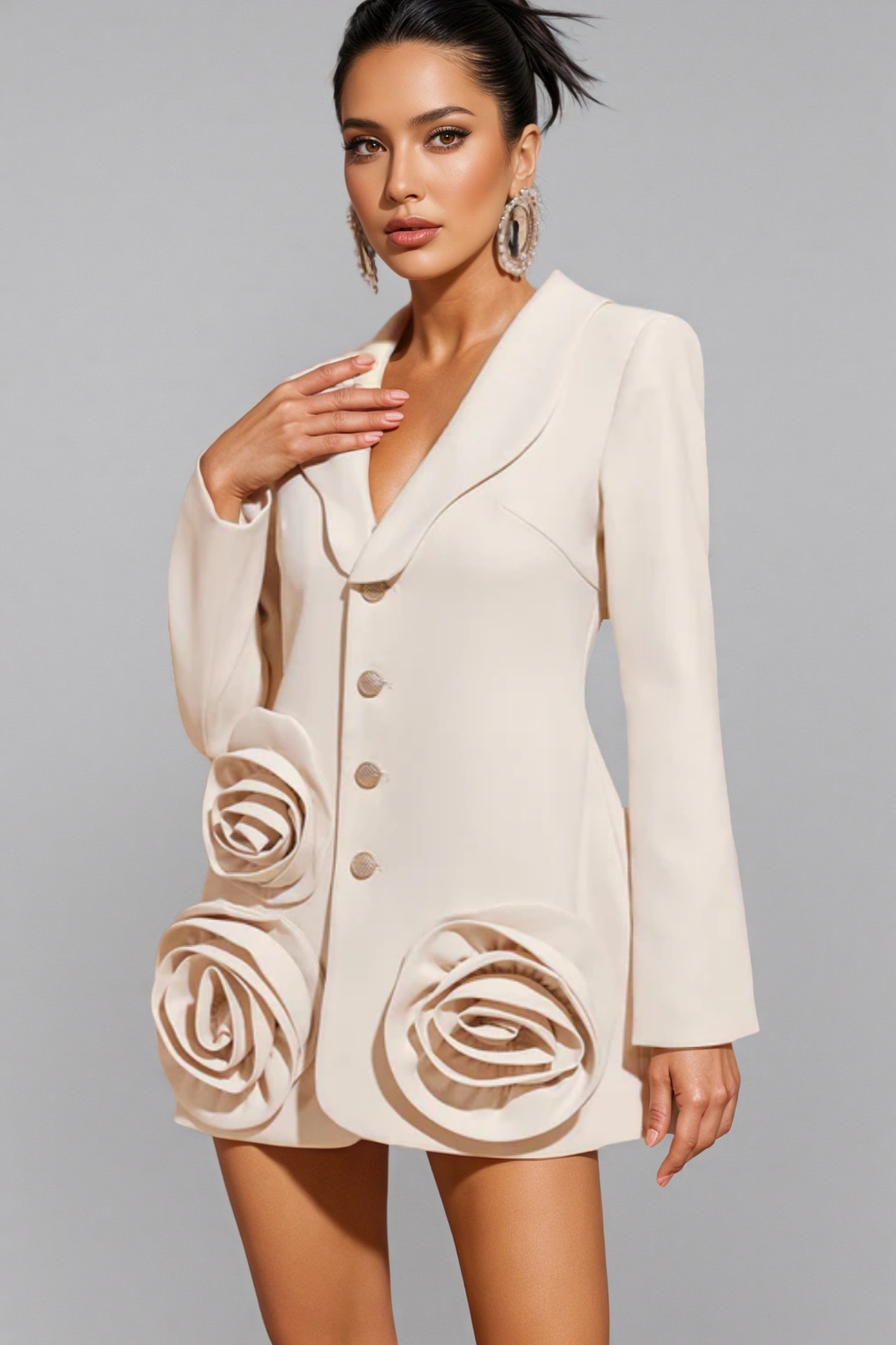 Blair Long Sleeve Button Up Flower Blazer