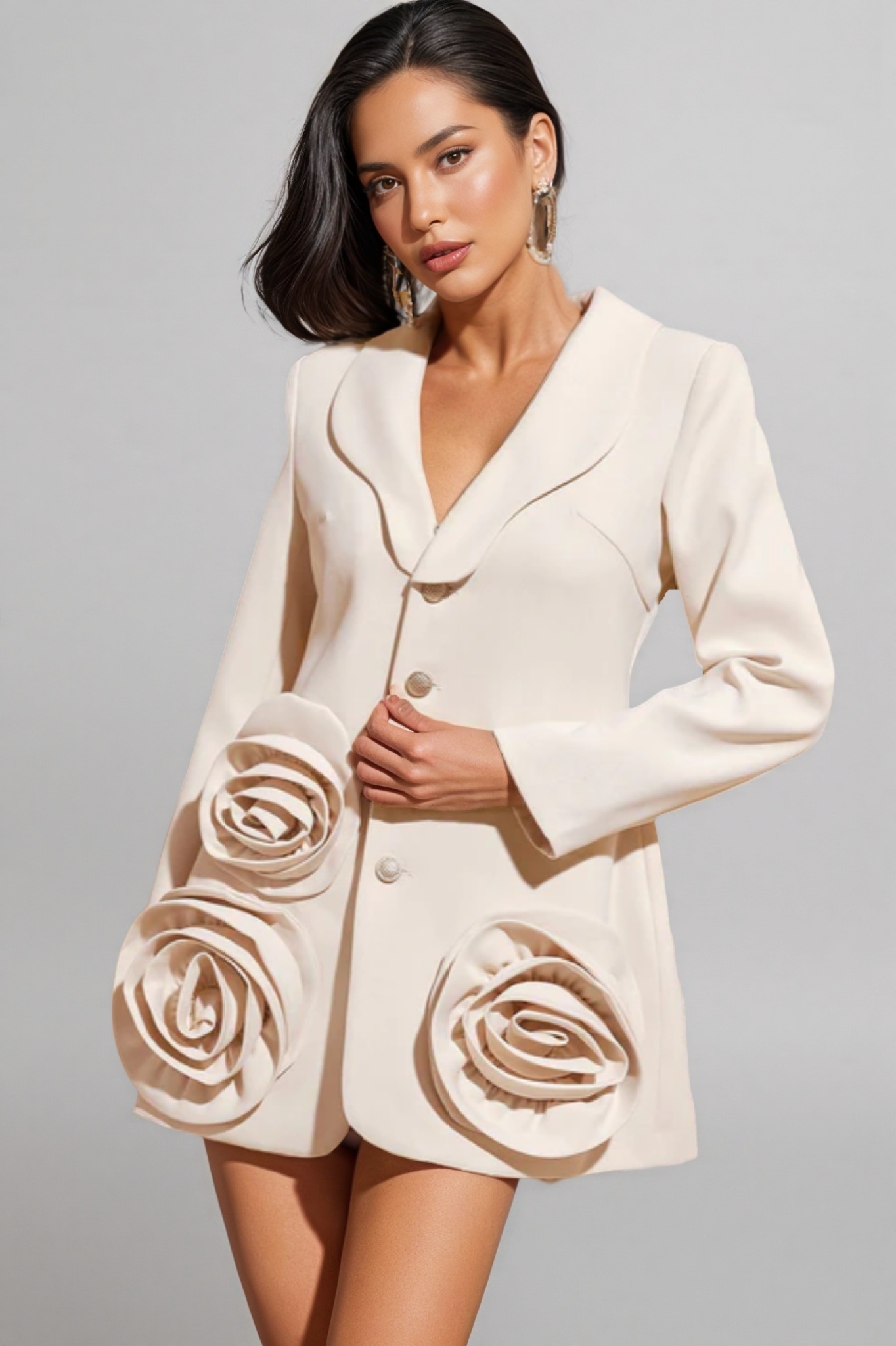 Blair Long Sleeve Button Up Flower Blazer