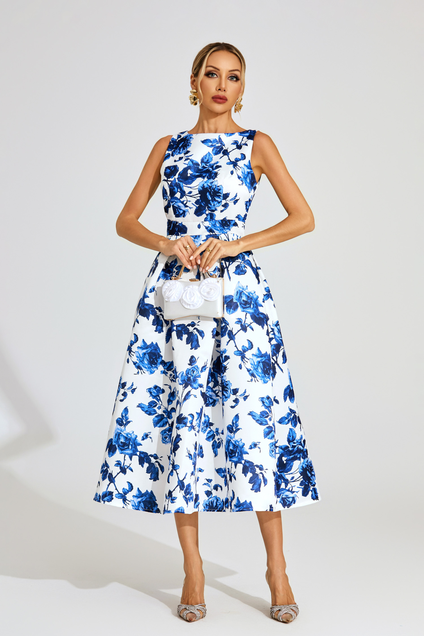 Elayne Blue Floral Midi Dress