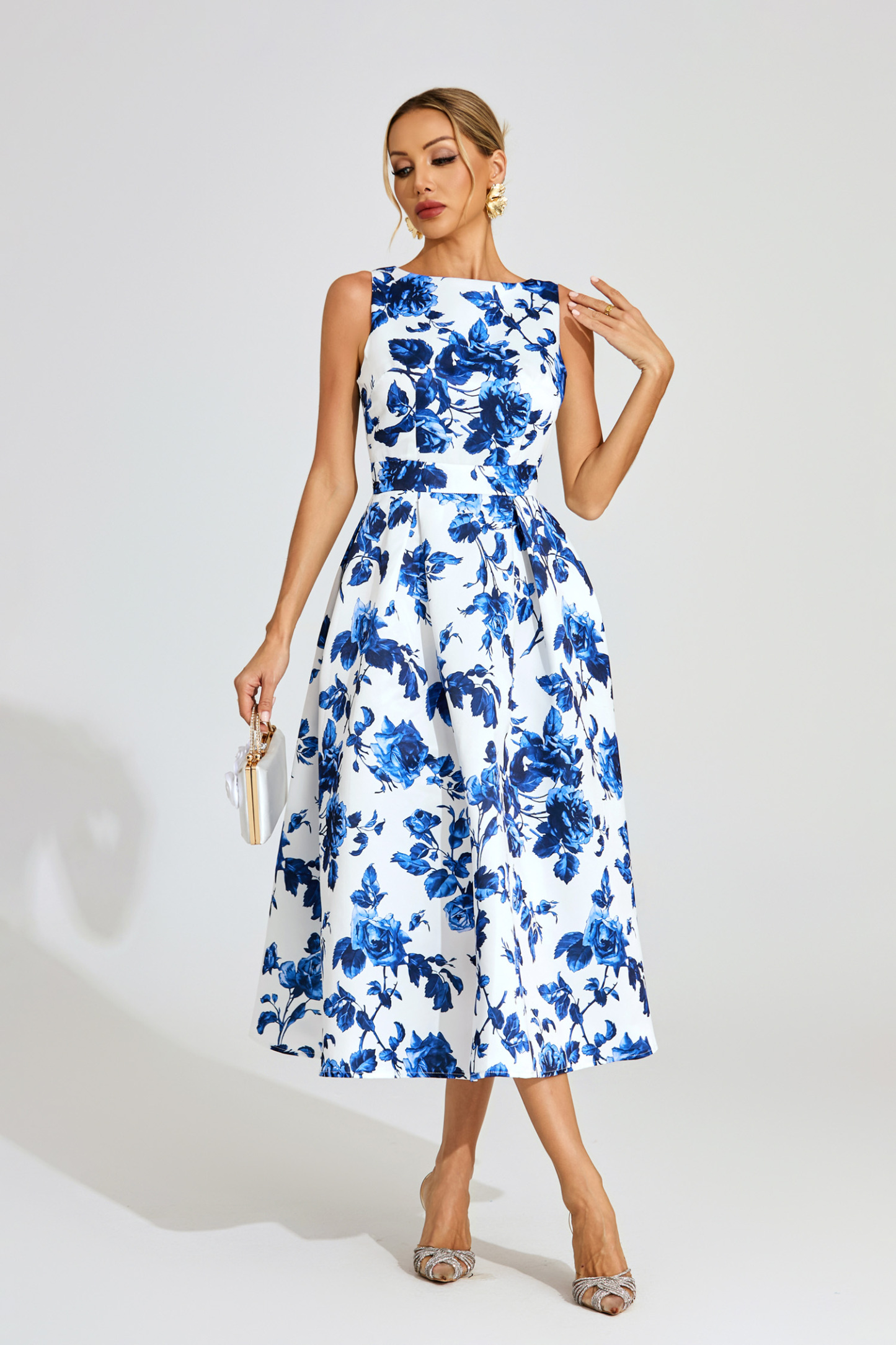 Elayne Blue Floral Midi Dress