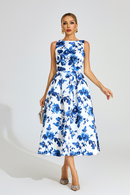 Elayne Blue Floral Midi Dress
