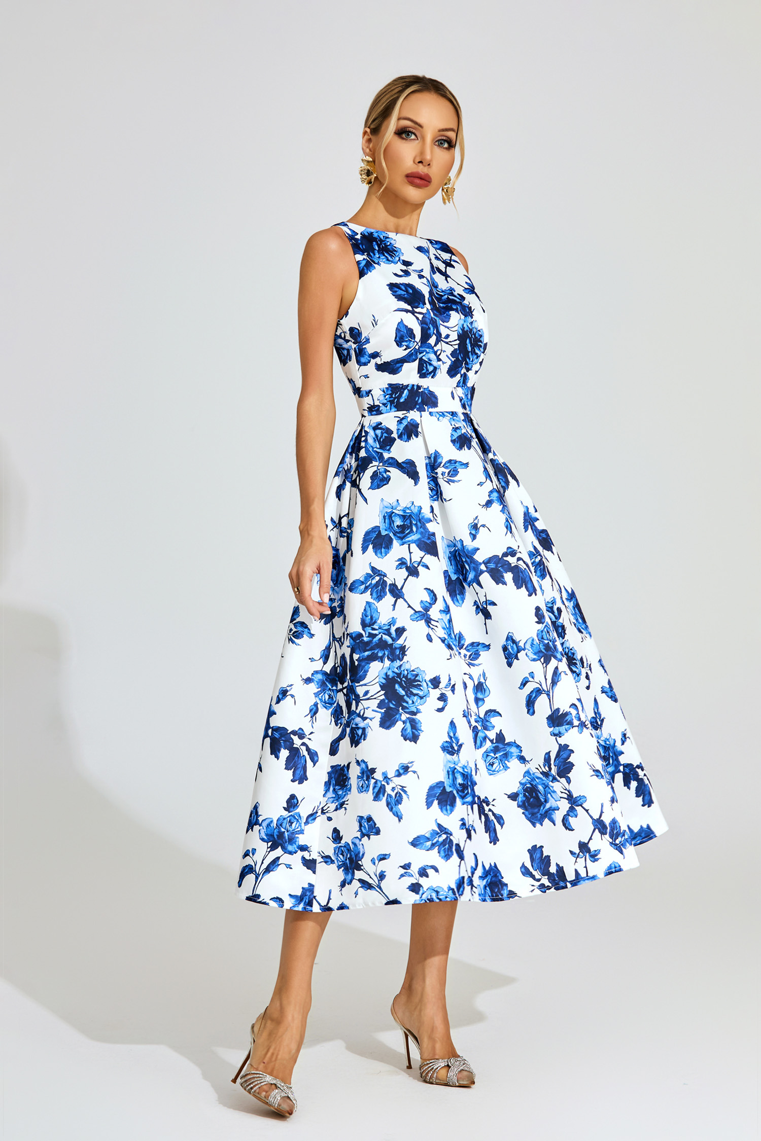 Elayne Blue Floral Midi Dress