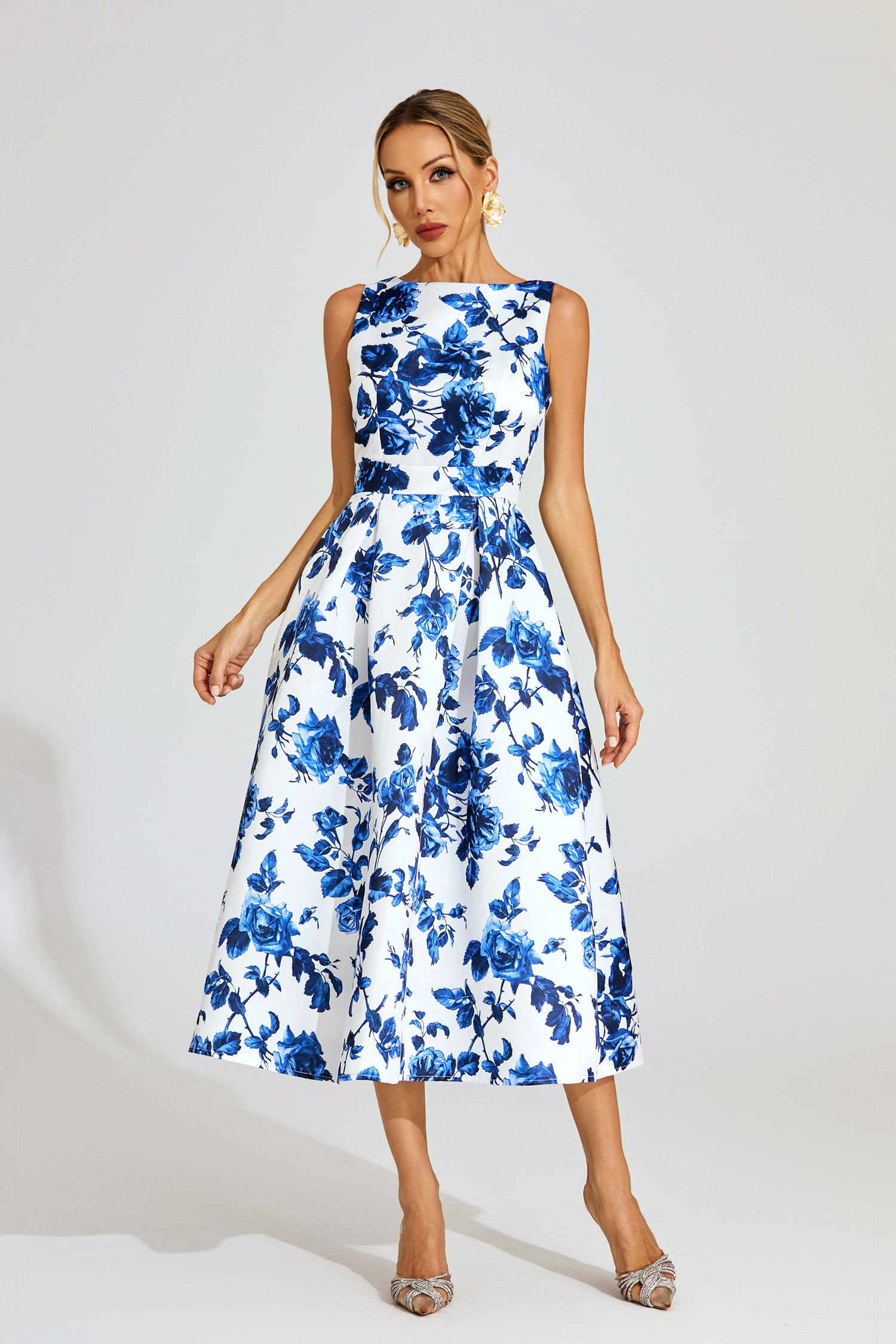 Elayne Blue Floral Midi Dress