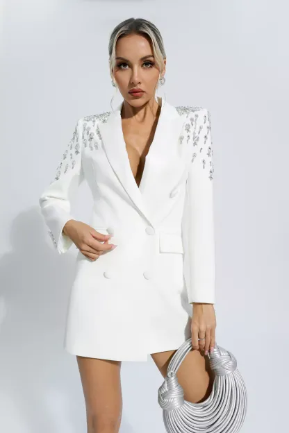Daisy White Diamond Embellishment Blazer Dress
