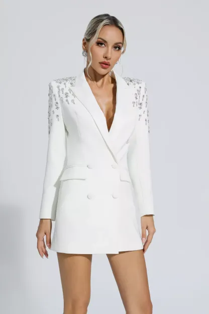 Daisy White Diamond Embellishment Blazer Dress