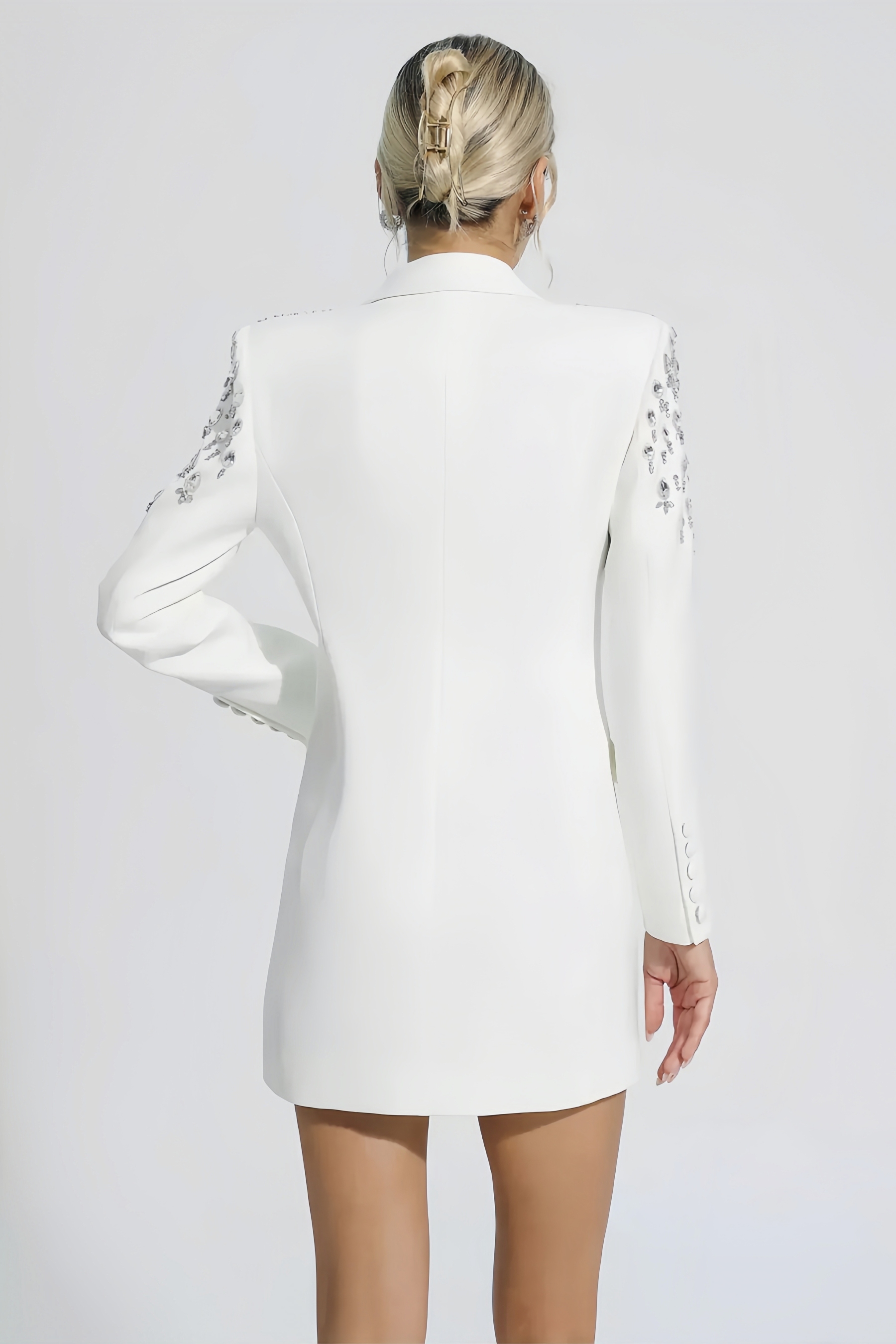 Peyton Diamond Embellishment Blazer-White