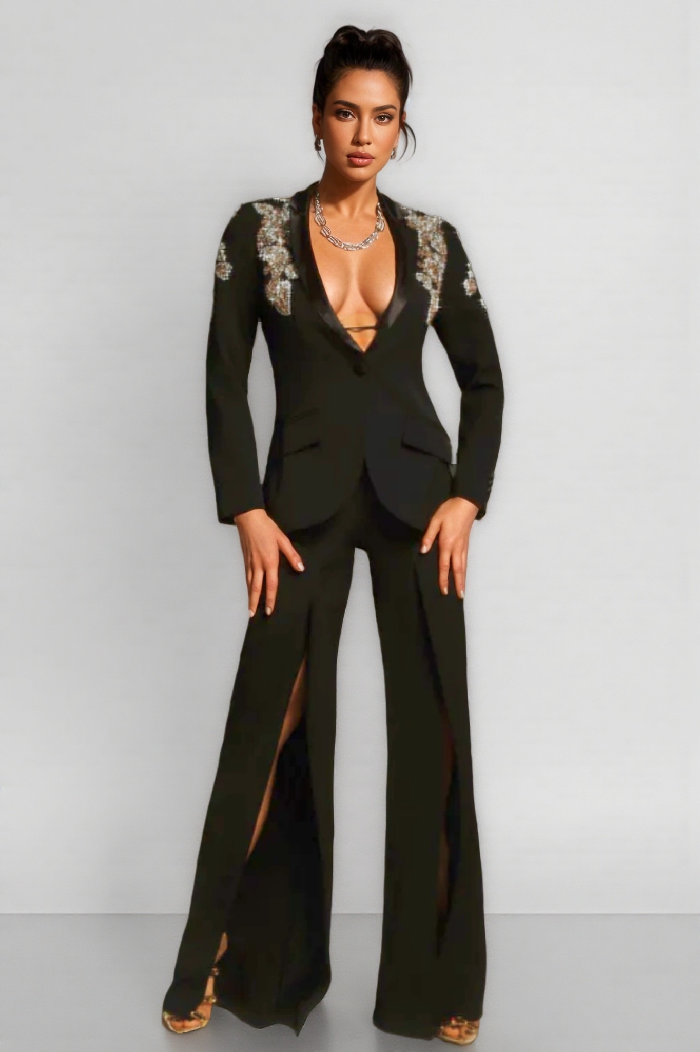 Nova Rhinestone Split Blazer Set