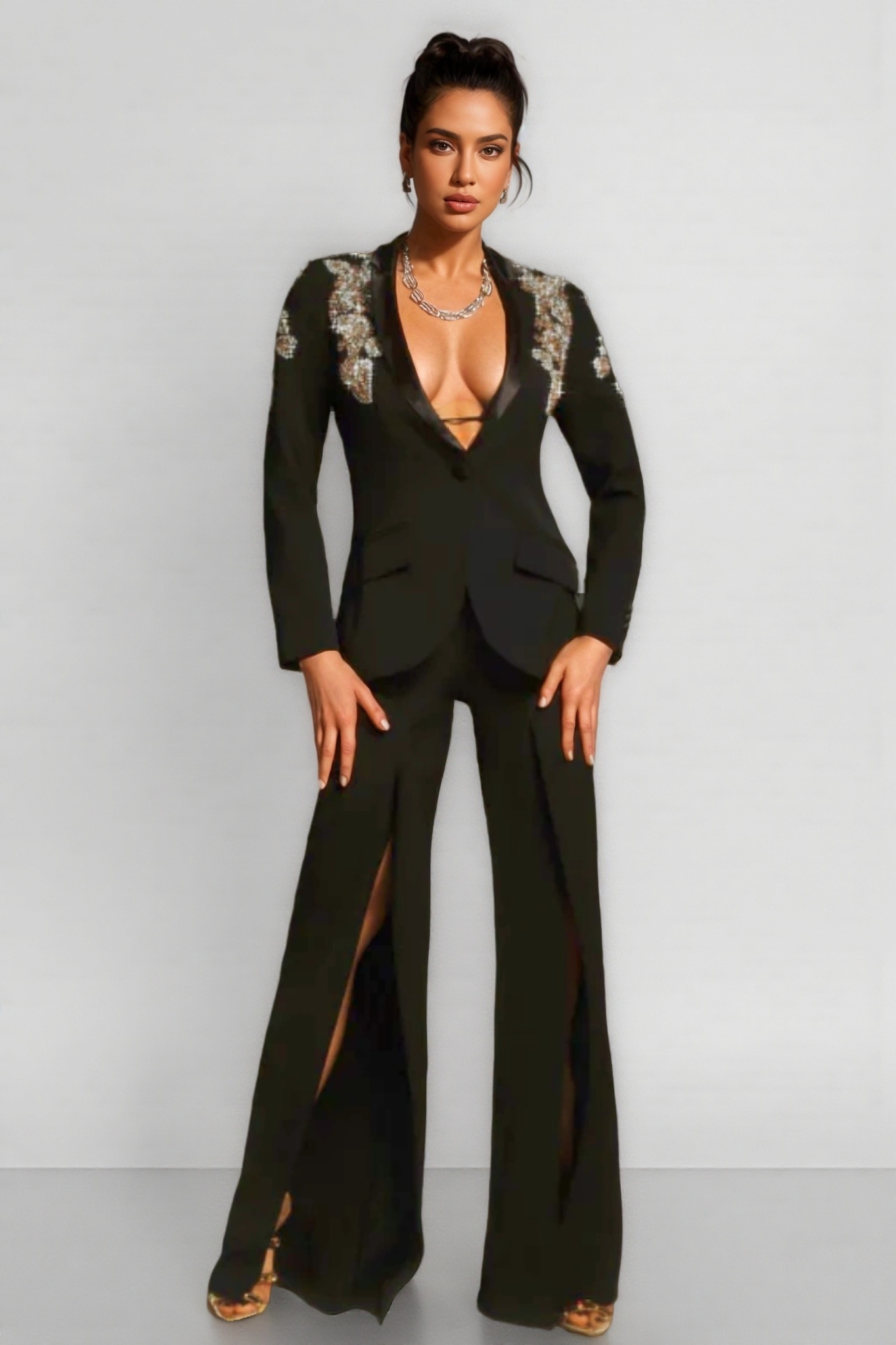 Nova Rhinestone Split Blazer Set