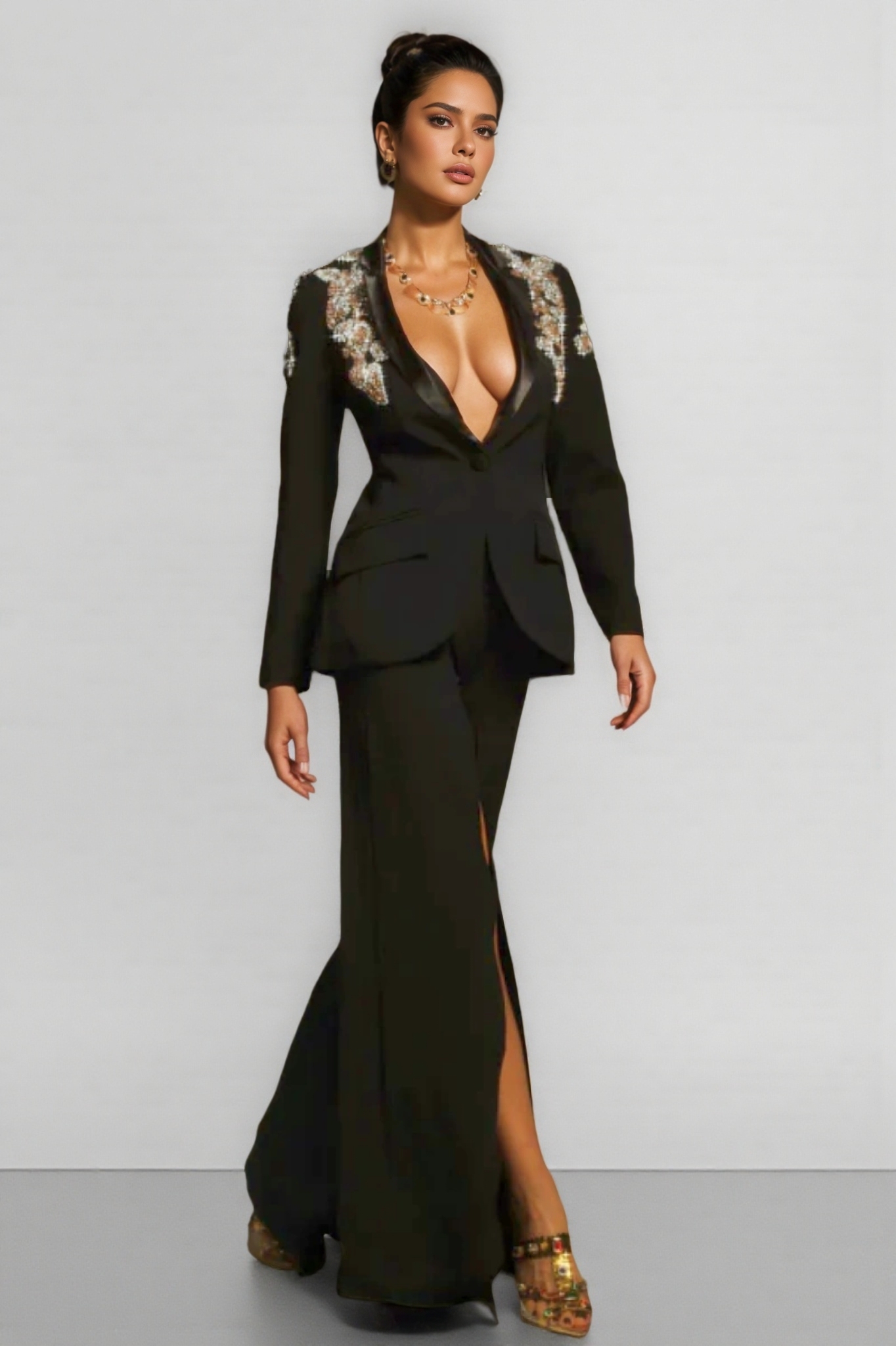 Nova Rhinestone Split Blazer Set