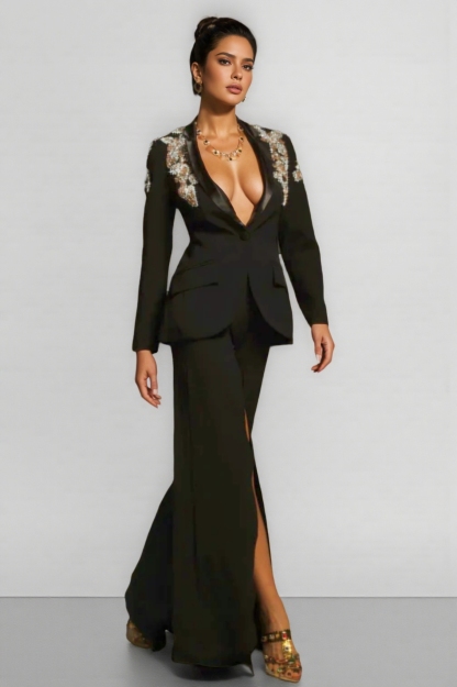 Nova Rhinestone Split Blazer Set