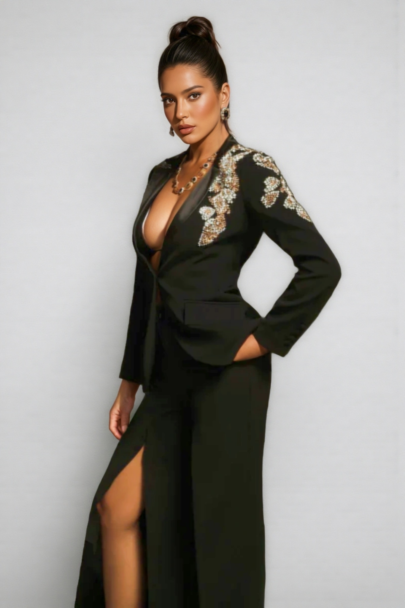 Nova Rhinestone Split Blazer Set