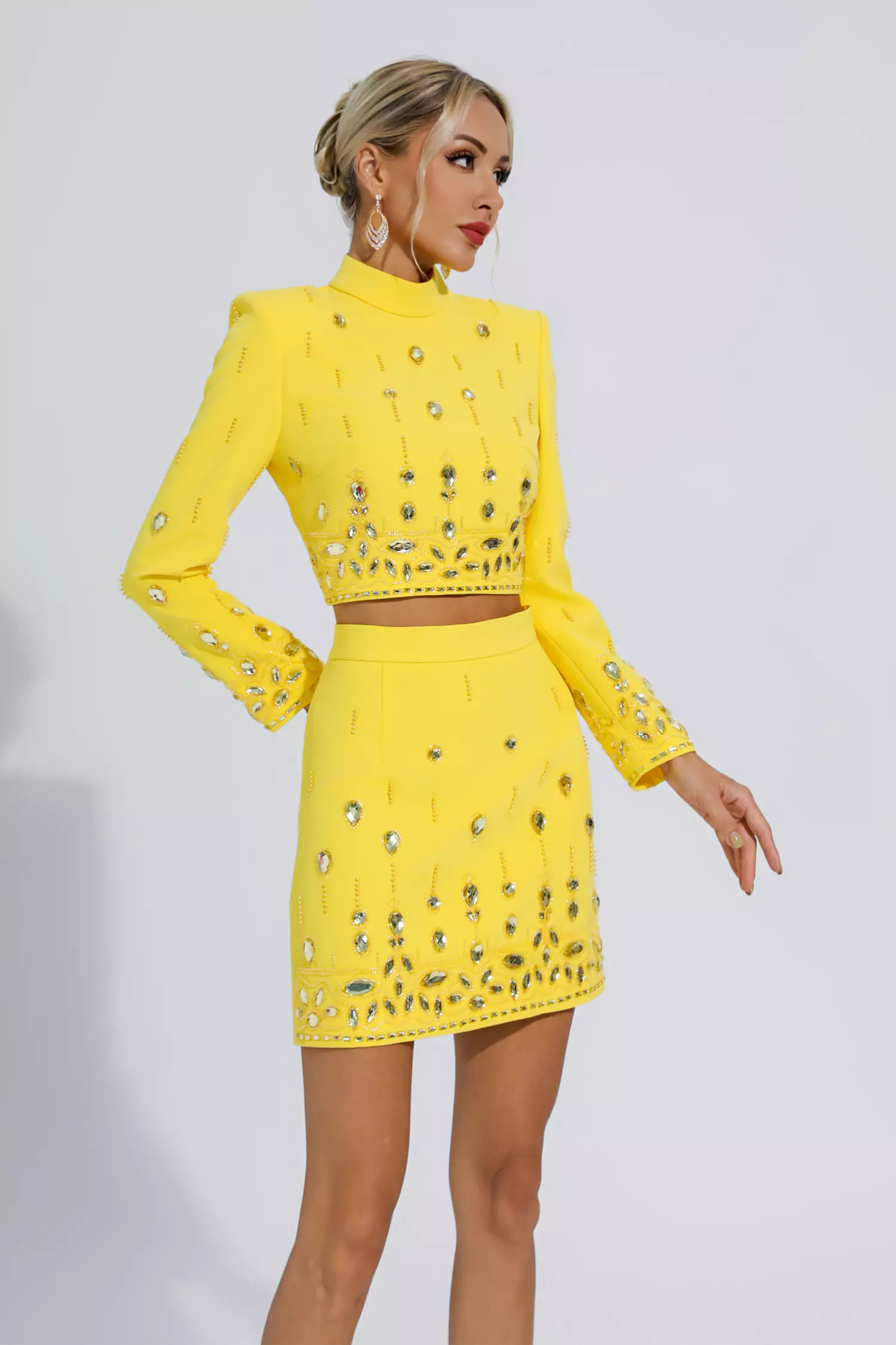 Kaley Yellow Crystal Embellished Set