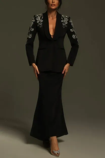 Luna Long Sleeve Rhinestone Blazer Set