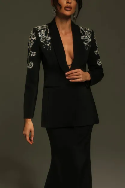 Luna Long Sleeve Rhinestone Blazer Set