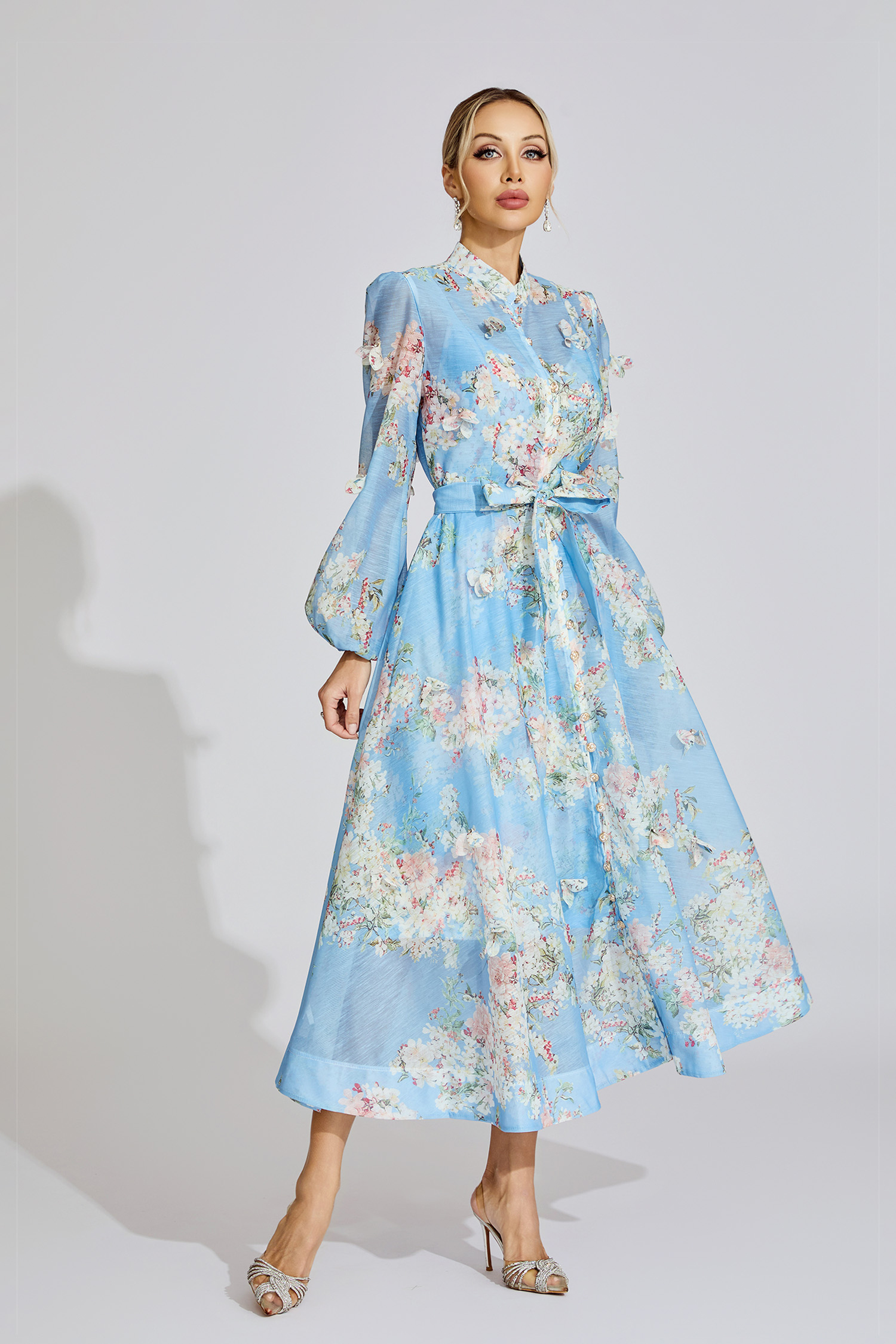 Teresa Light Blue Printed Maxi Dress