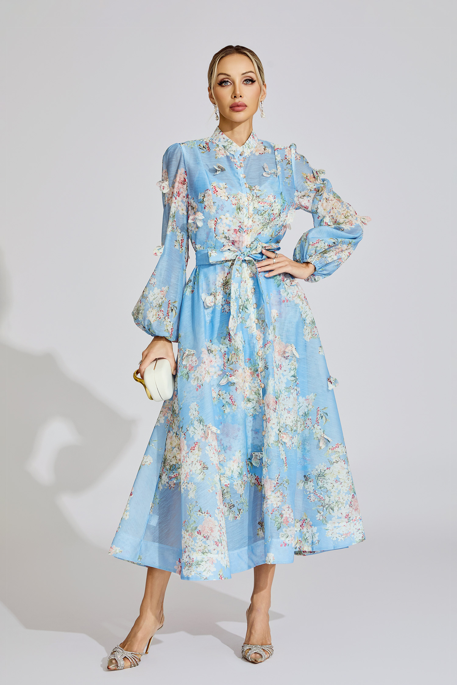Teresa Light Blue Printed Maxi Dress