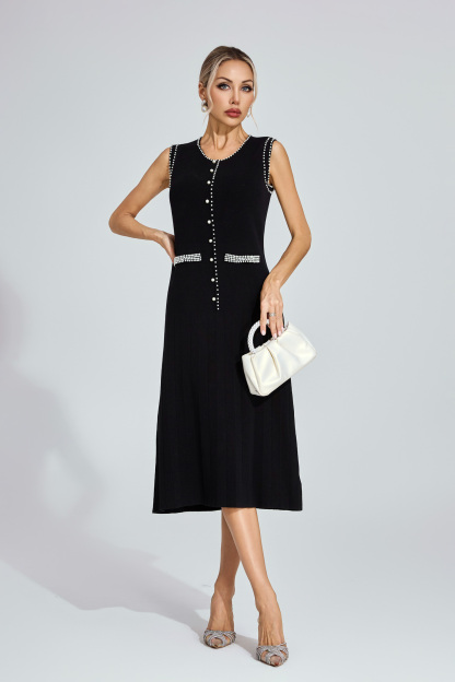 Jovana Black Knit Midi Dress