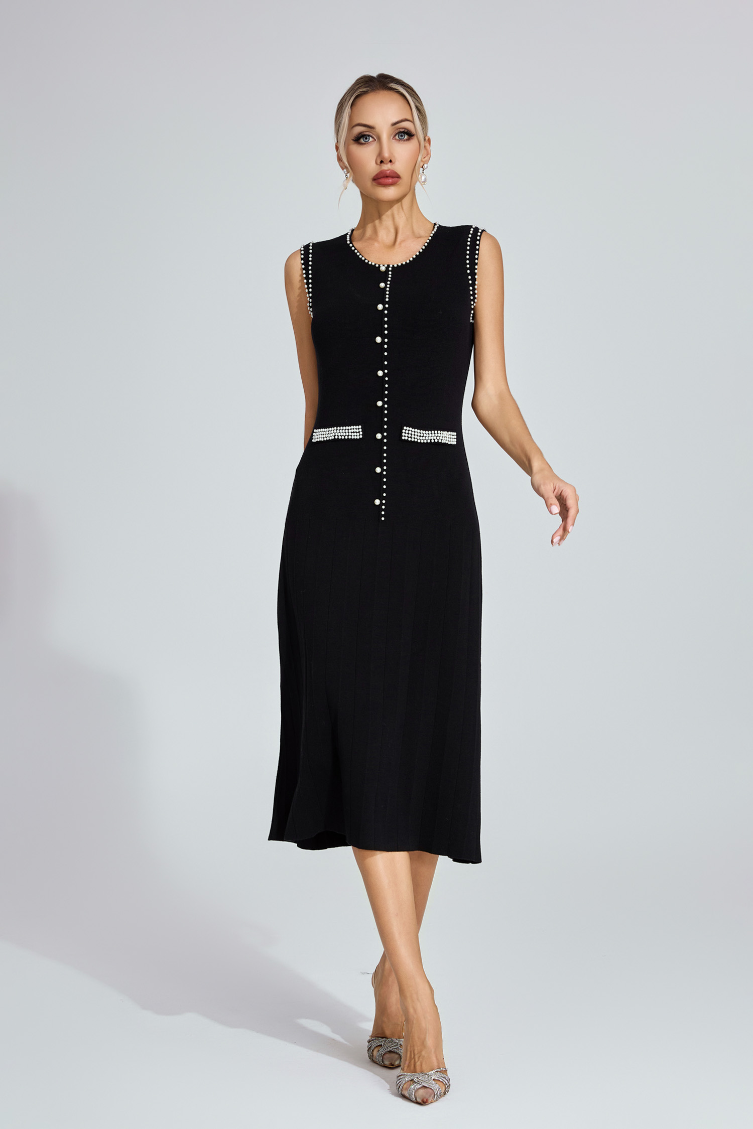 Jovana Black Knit Midi Dress