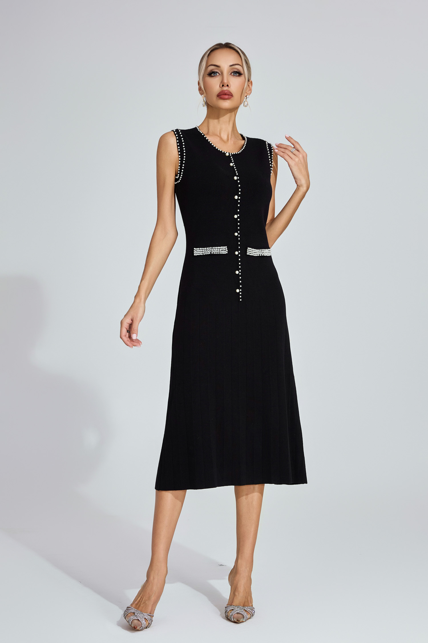 Jovana Black Knit Midi Dress