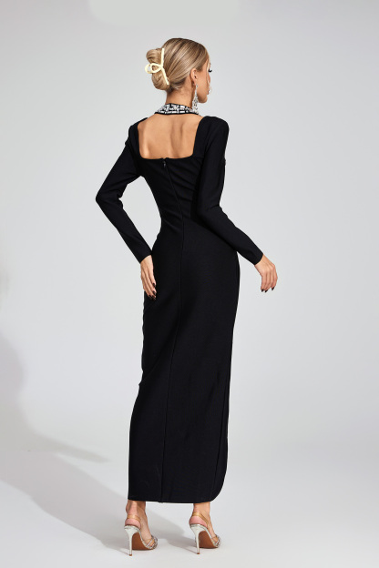 Tara Black Diamond Halter Maxi Dress