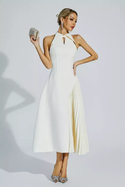 Seraphina Cream Ruched Midi Dress