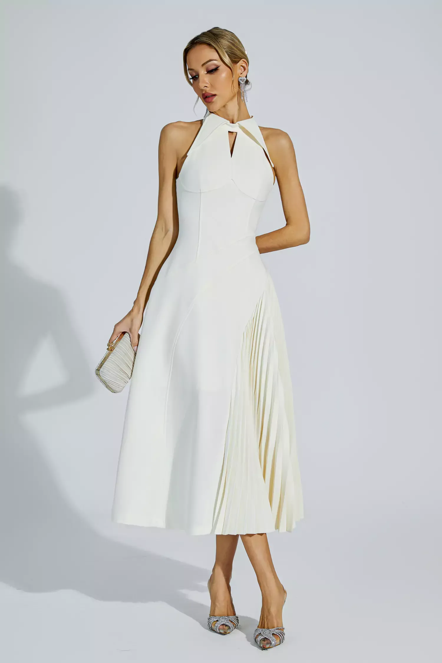 Seraphina Cream Ruched Midi Dress