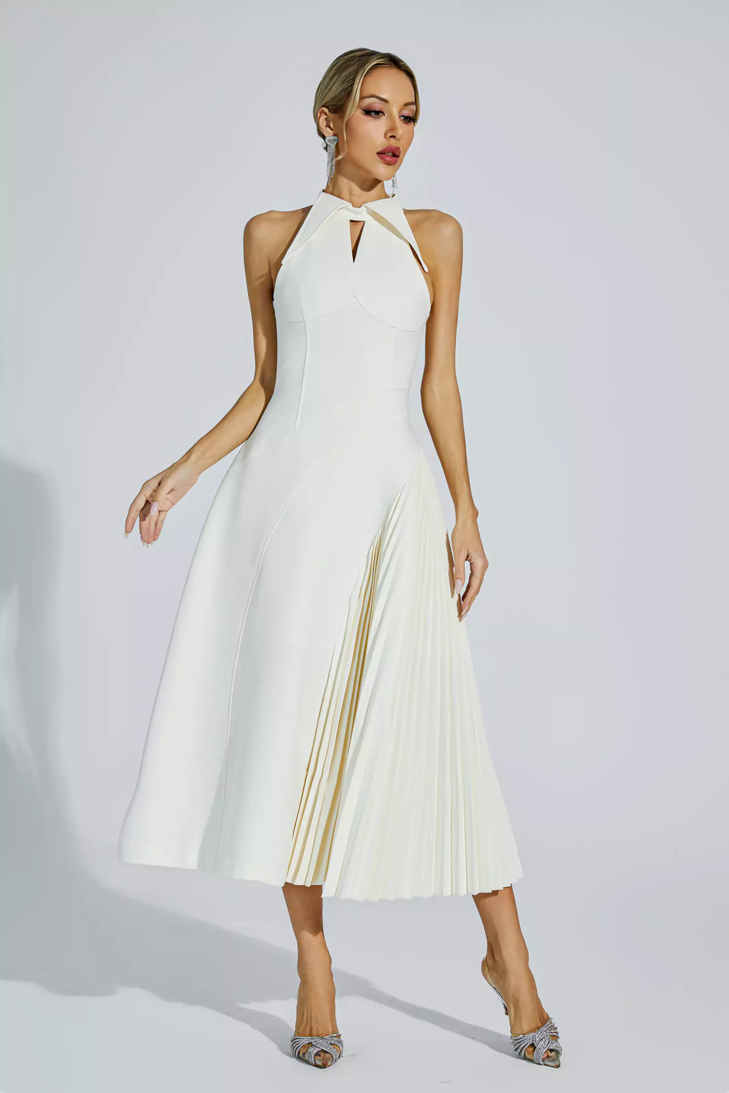 Seraphina Cream Ruched Midi Dress