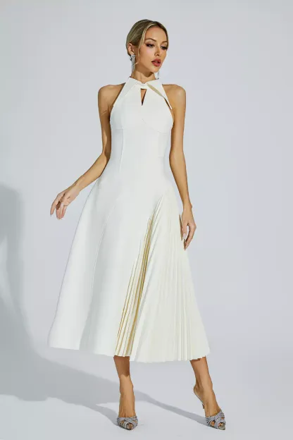 Seraphina Cream Ruched Midi Dress