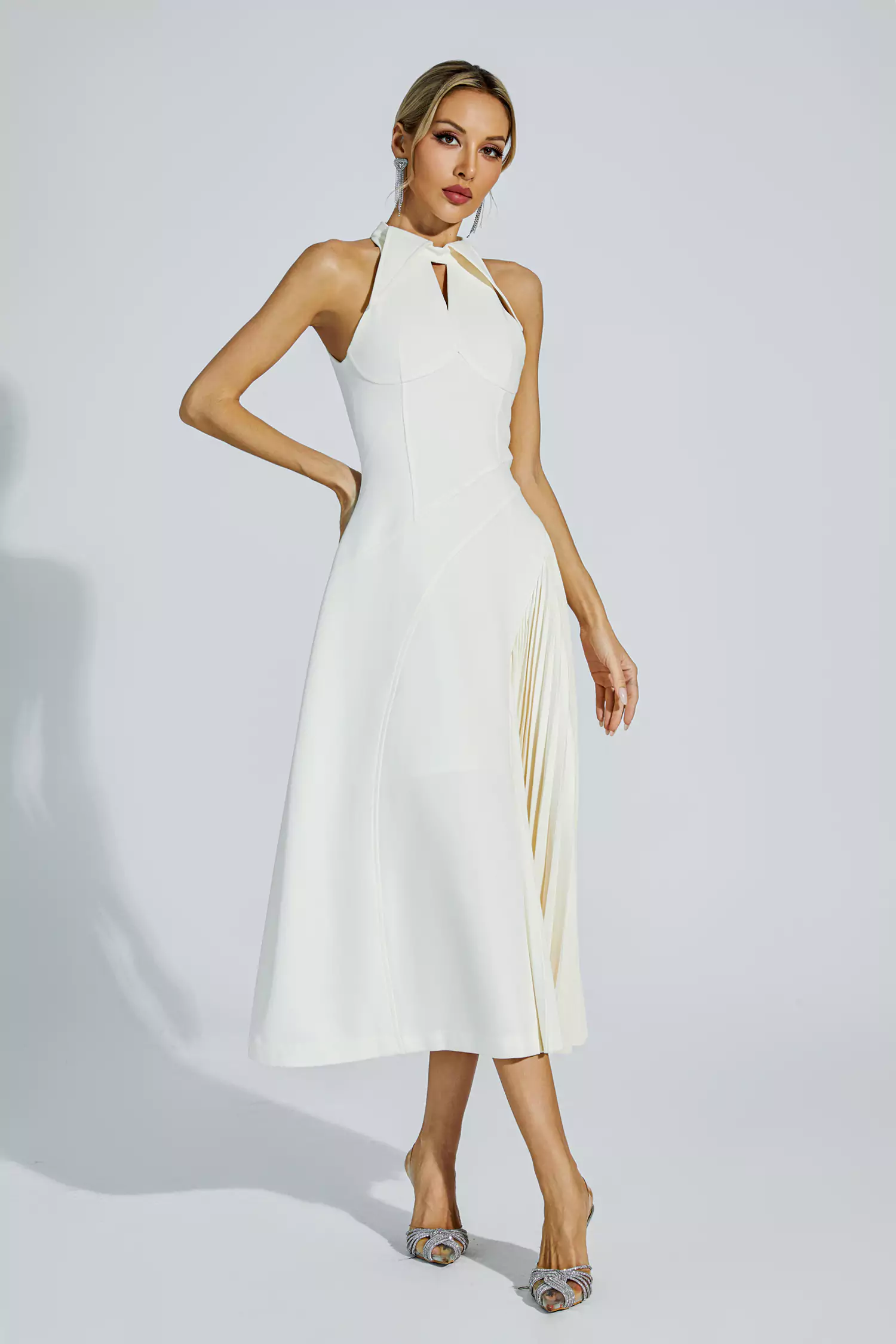 Seraphina Cream Ruched Midi Dress