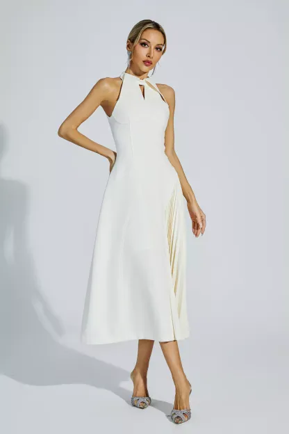 Seraphina Cream Ruched Midi Dress