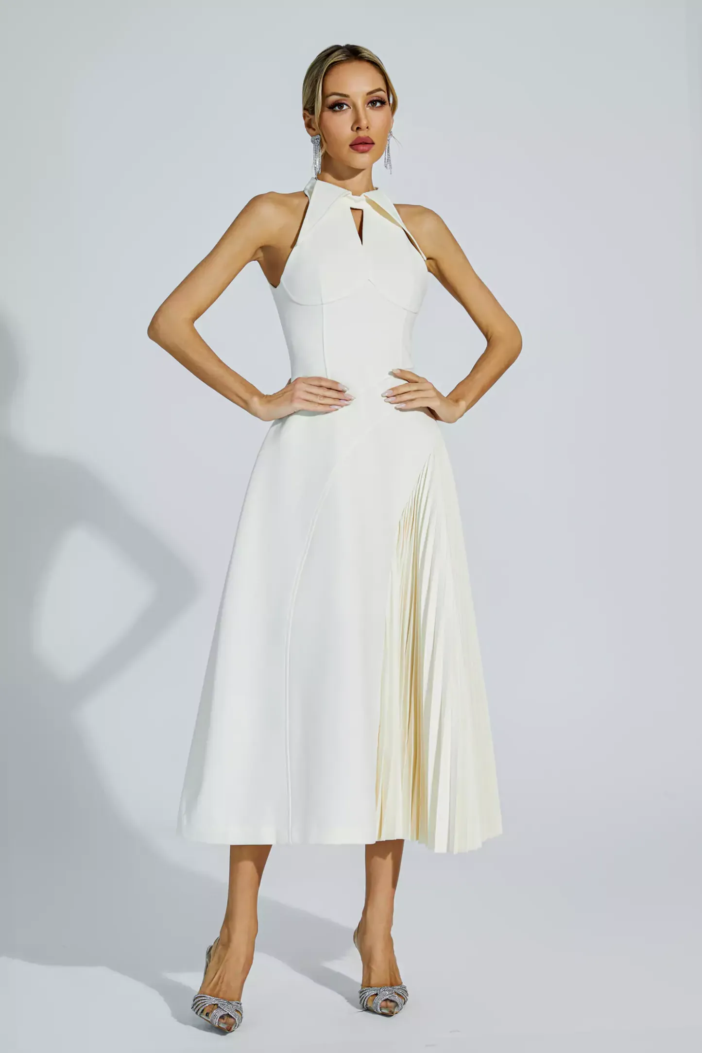 Seraphina Cream Ruched Midi Dress