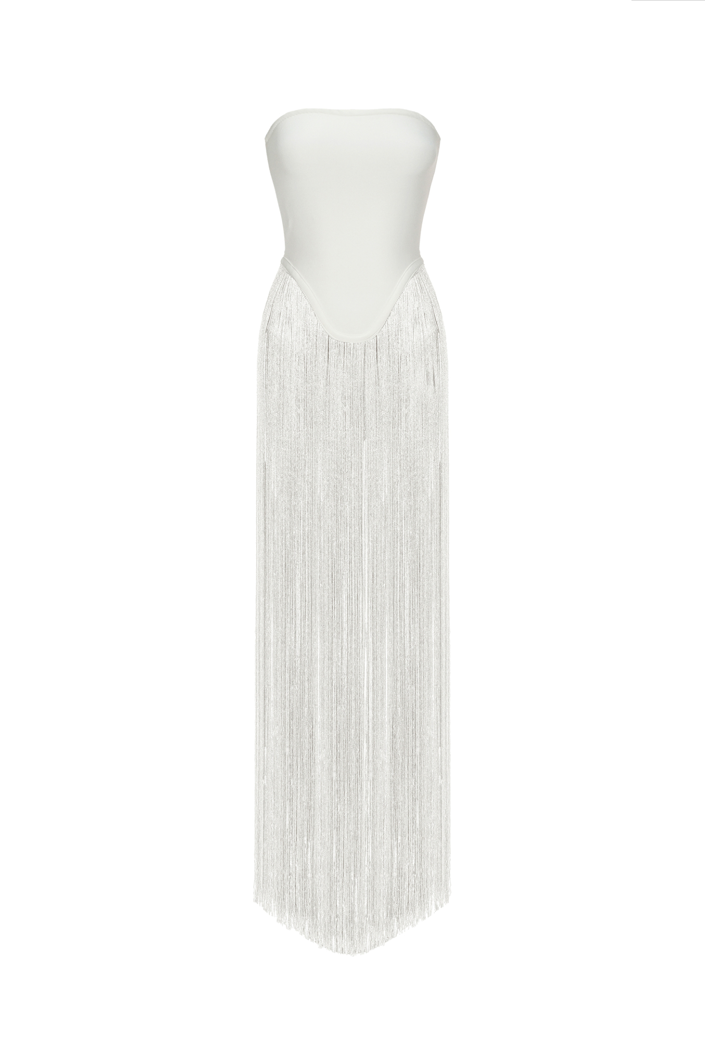 Deana Strapless Fringe Dress - White