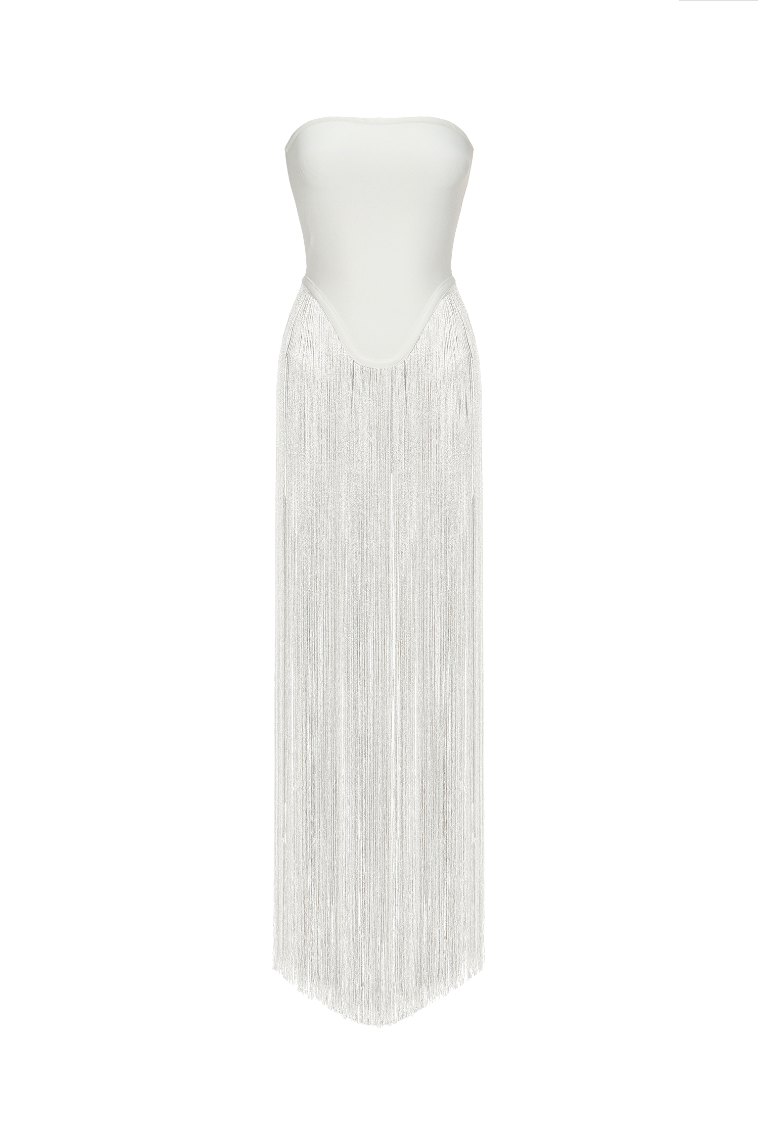 Deana Strapless Fringe Dress - White