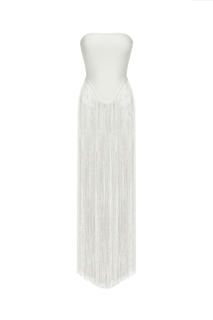 Deana Strapless Fringe Dress - White