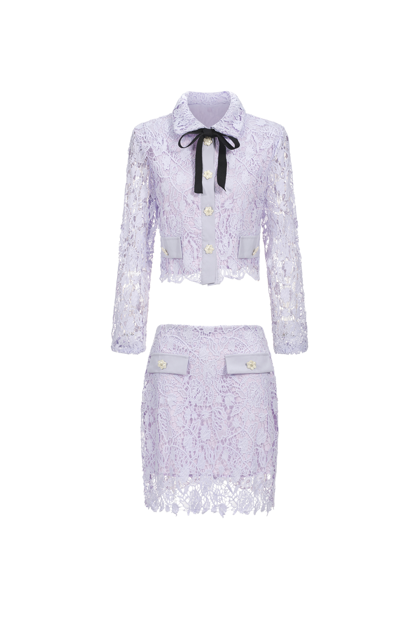 Angelina Long Sleeves Hollow Lace Two-Piece Set