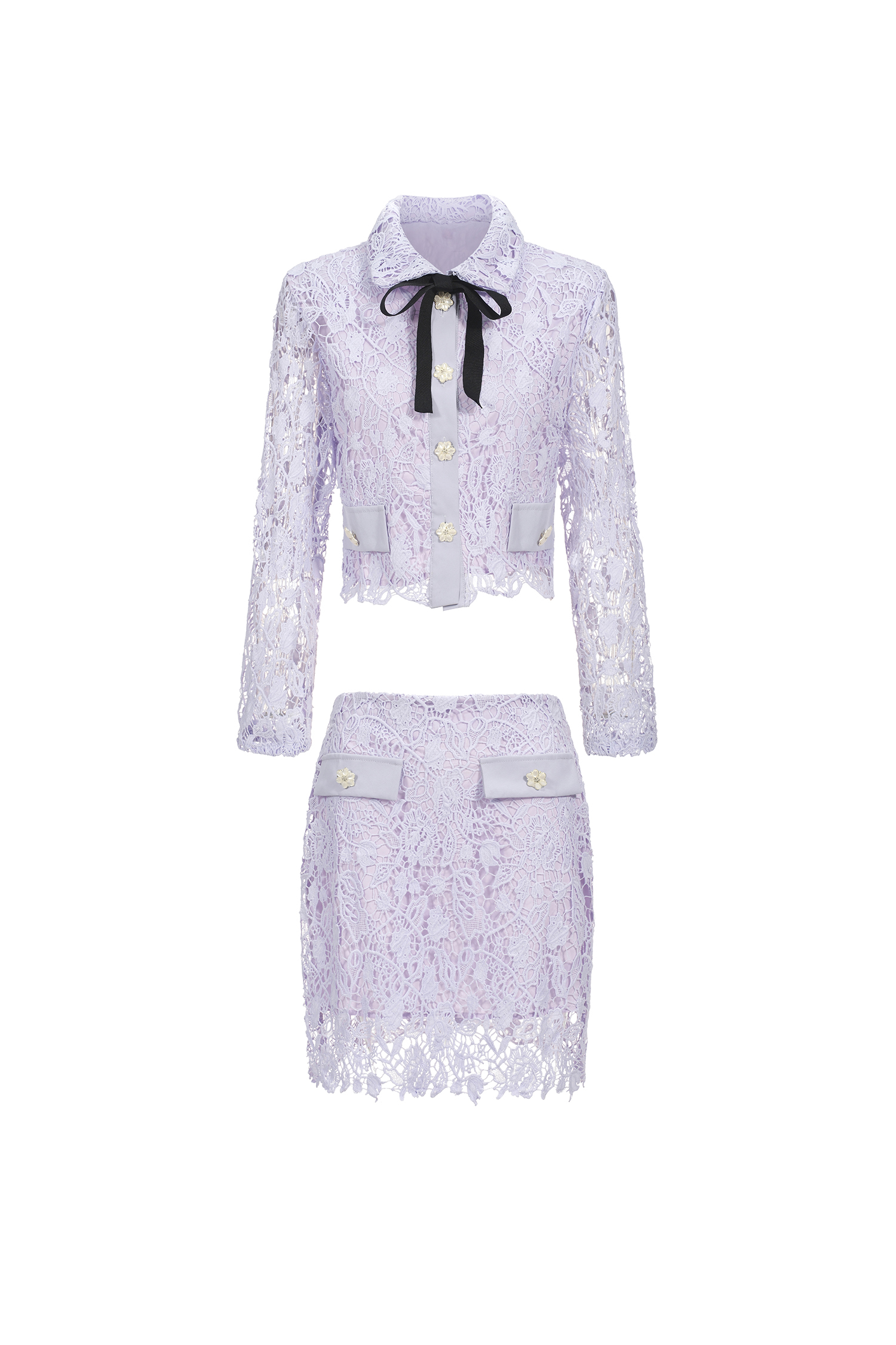 Angelina Long Sleeves Hollow Lace Two-Piece Set