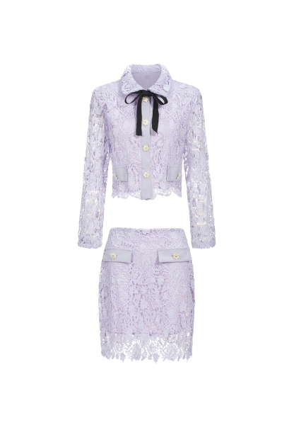 Angelina Long Sleeves Hollow Lace Two-Piece Set