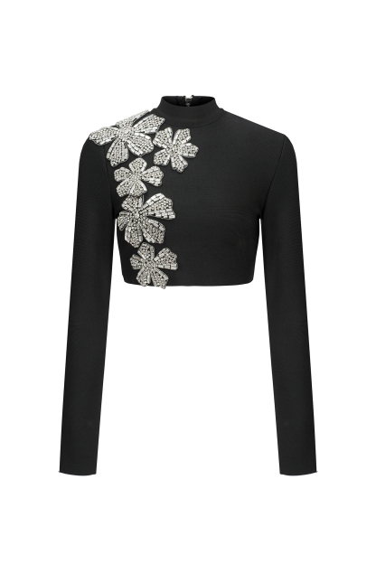 Kari Choker Long Sleeve Diamond Flowers Bandage Maxi Two-Piece Set