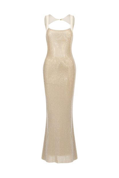 Elise Halter Diamond Backless Maxi Dress