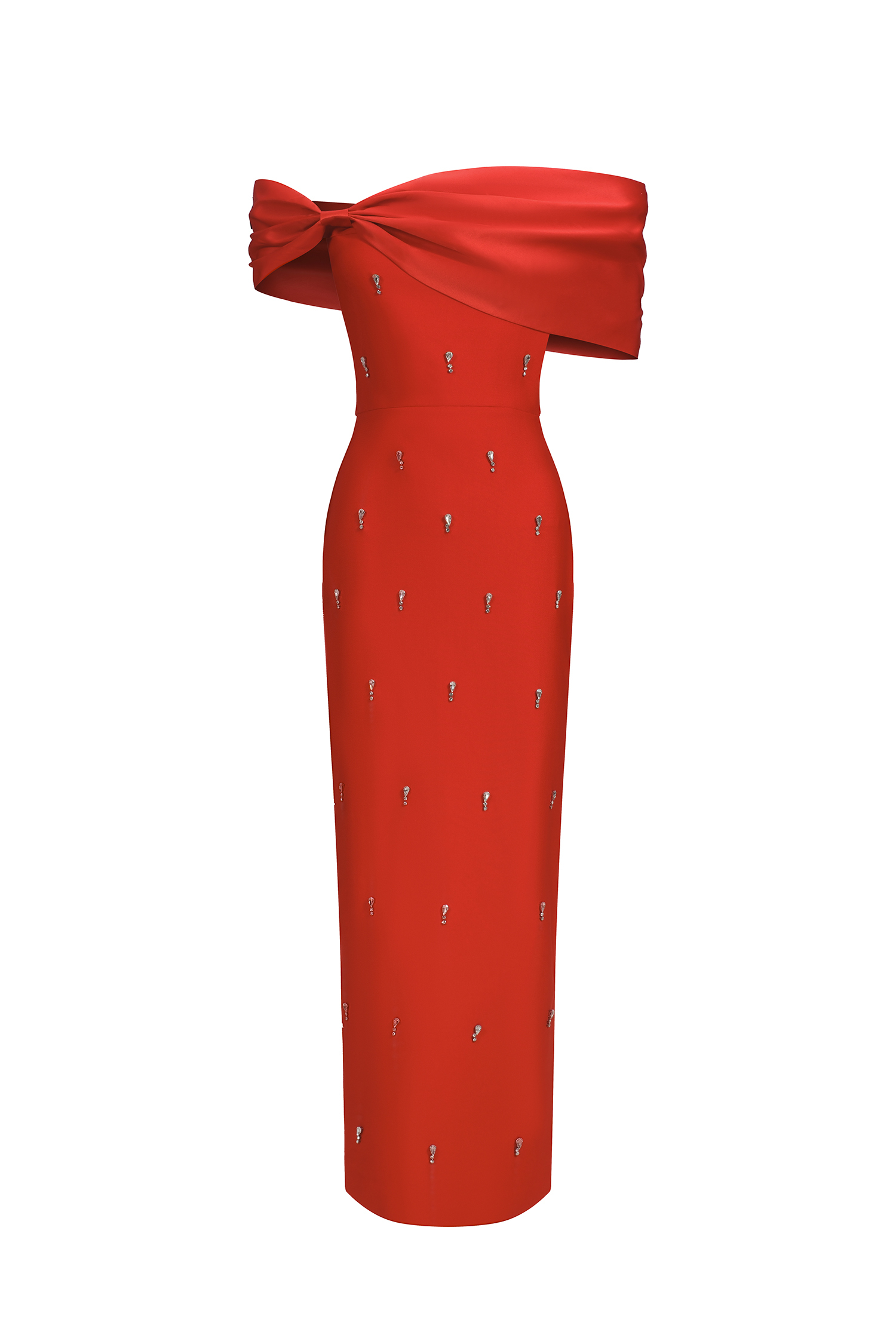 Elaine Red Sleeveless One Shoulder Diamond Bow Bandage Maxi Dress