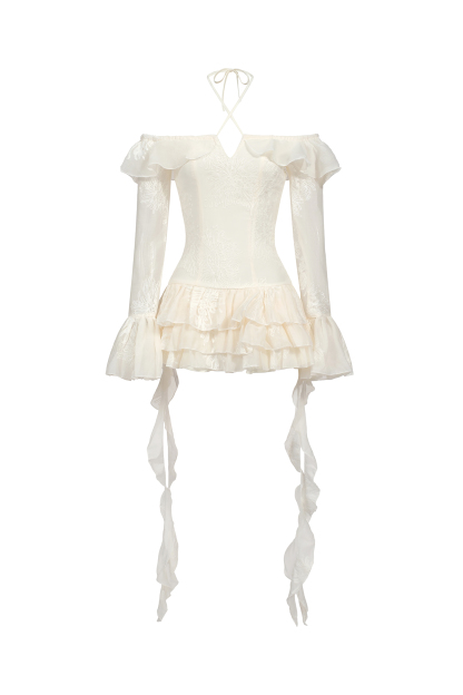 Judith Off-the-Shoulder Long Sleeve Flounce Mini Dress