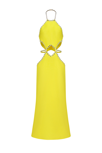 Deirdre Halter Sleeveless Hollow Out Diamond Bandage Maxi Dress