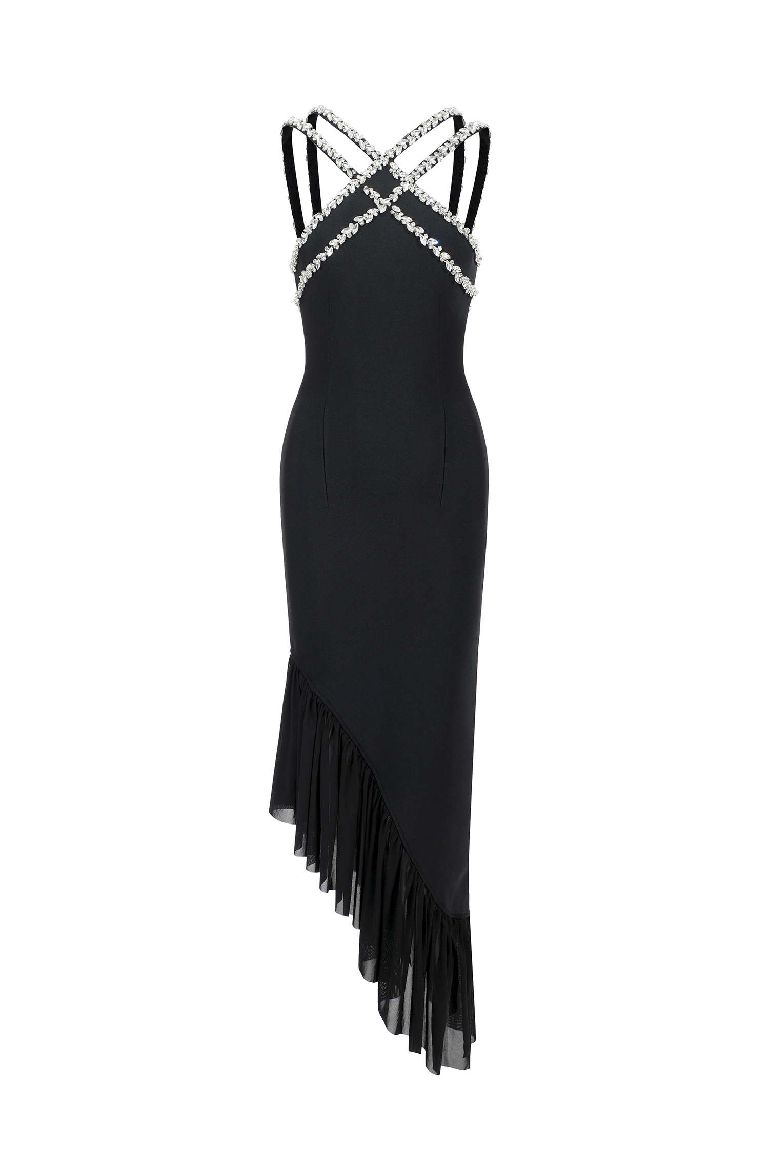 Imogen Sleeveless Diamond Flounce Bandage Maxi Dress