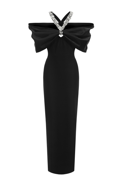 Holly Halter Diamond Off-The-Shoulder Bandage Maxi Dress