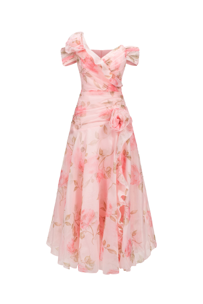 Gisela Sleeveless Flowers Flounce Maxi Dress