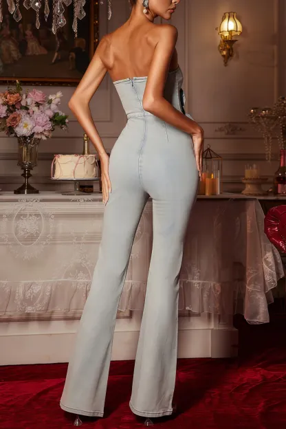 Keila Strapless Flower Denim Jumpsuit