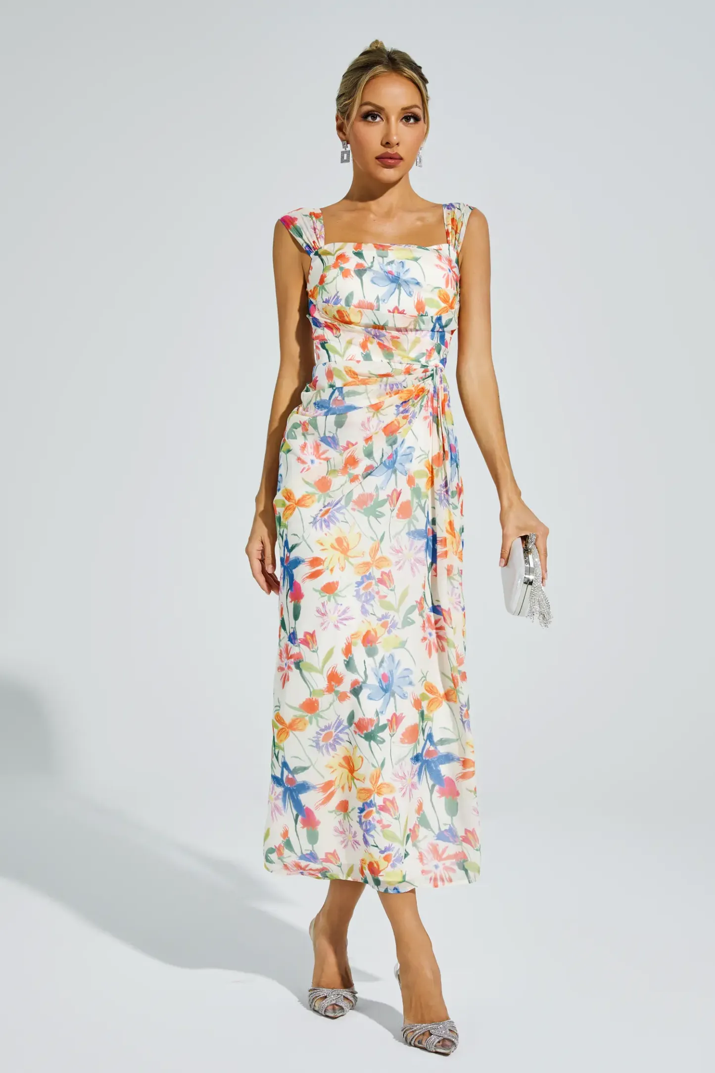 Annelise Orange Flower Waist-cinching Dress